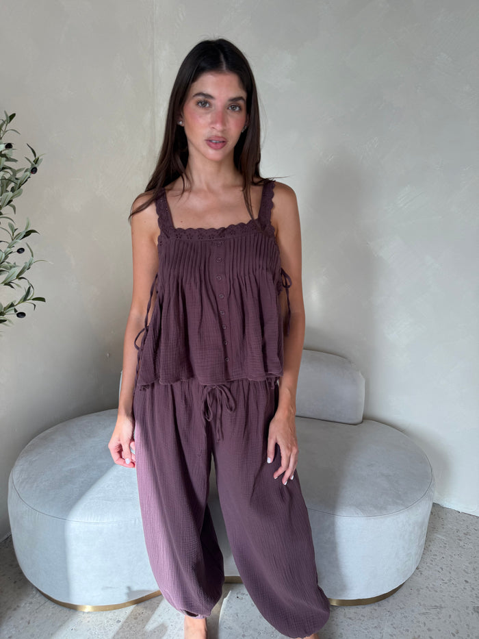 Choco Eyelet Top & Pant Set