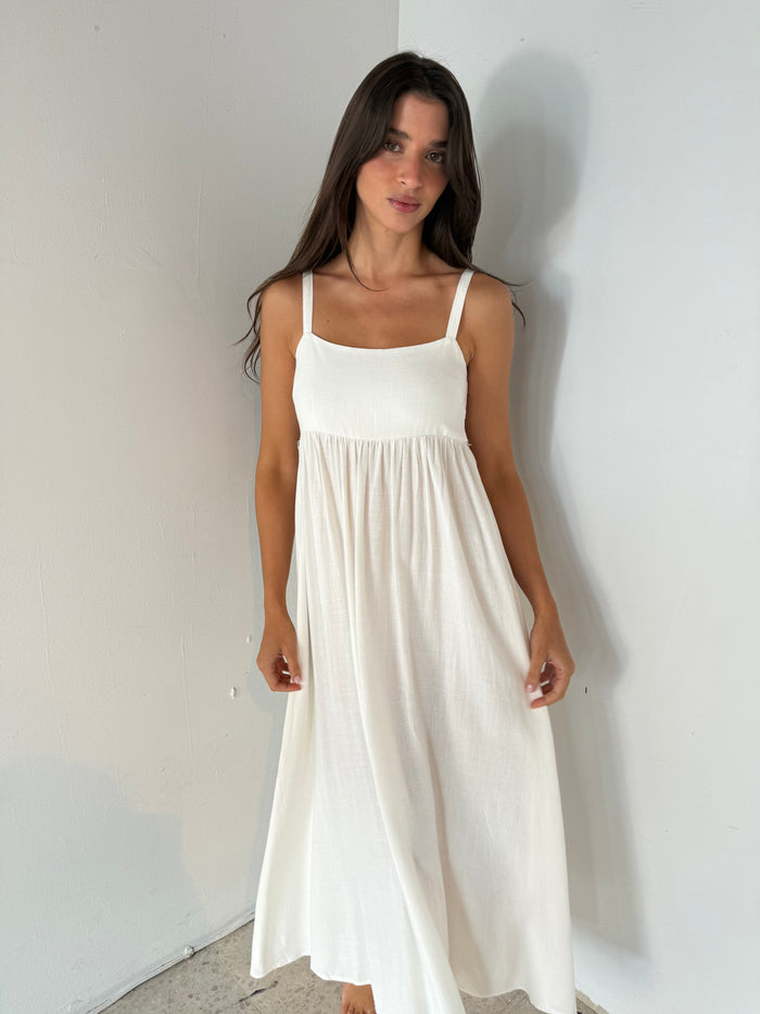 Linen Blended Smocked Dress