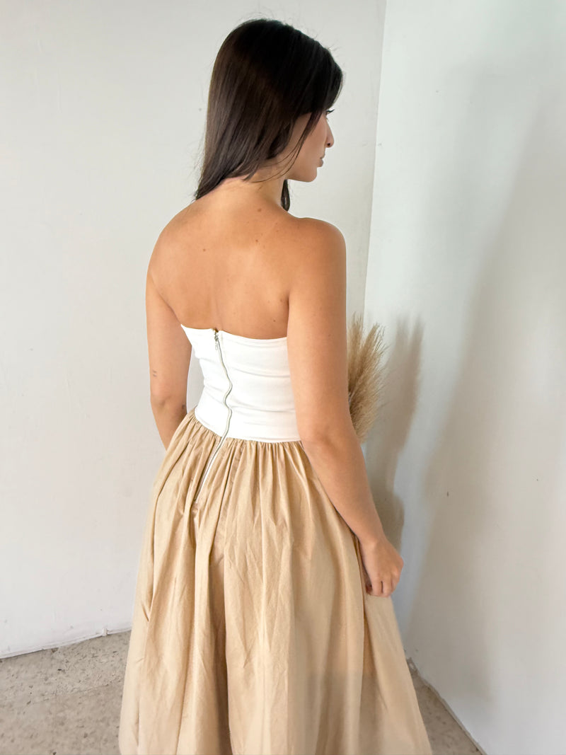 Tube Woven Mix Midi Dress
