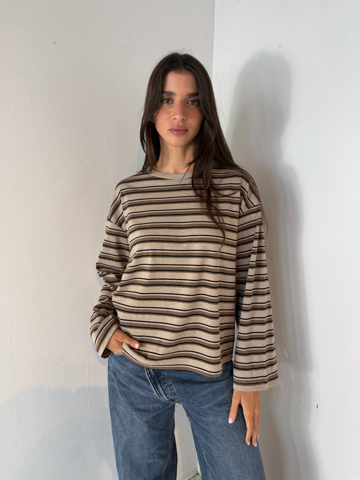 Mocha Black Stripe Top