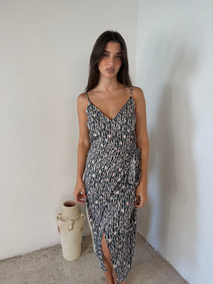 Hunter Green Print Midi Dress