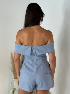 Blue Off Shoulder Tube Top & Short Set