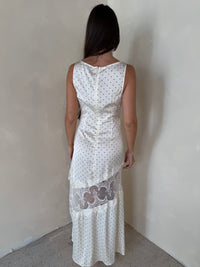 Polka Dot Satin Lace Maxi Dress