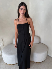 Linen Halter Backless Midi Dress