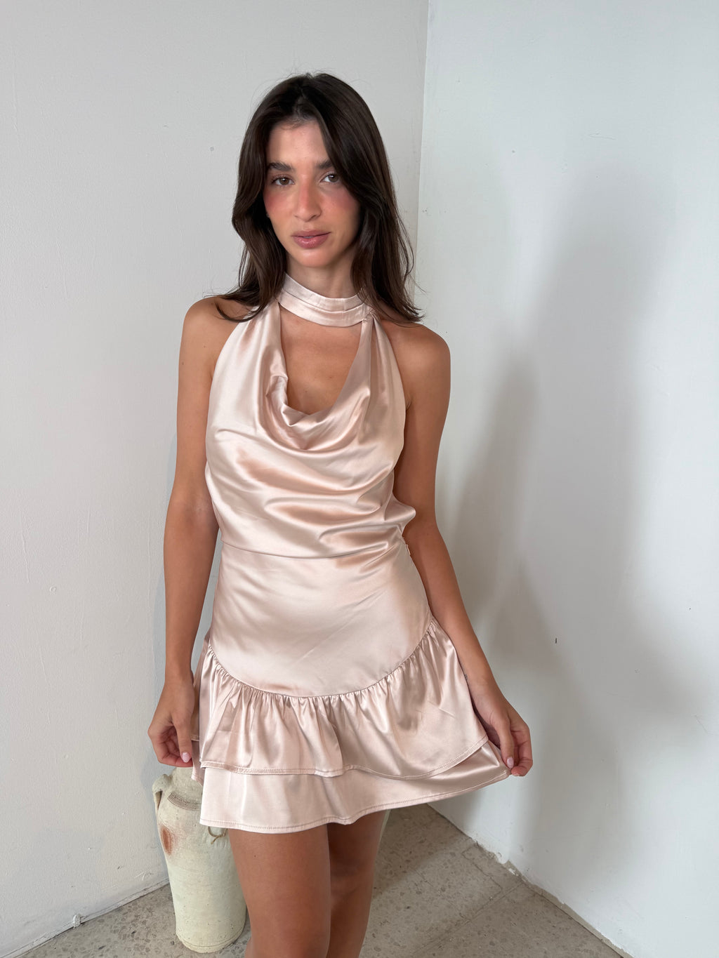 Champagne Satin Mini Dress