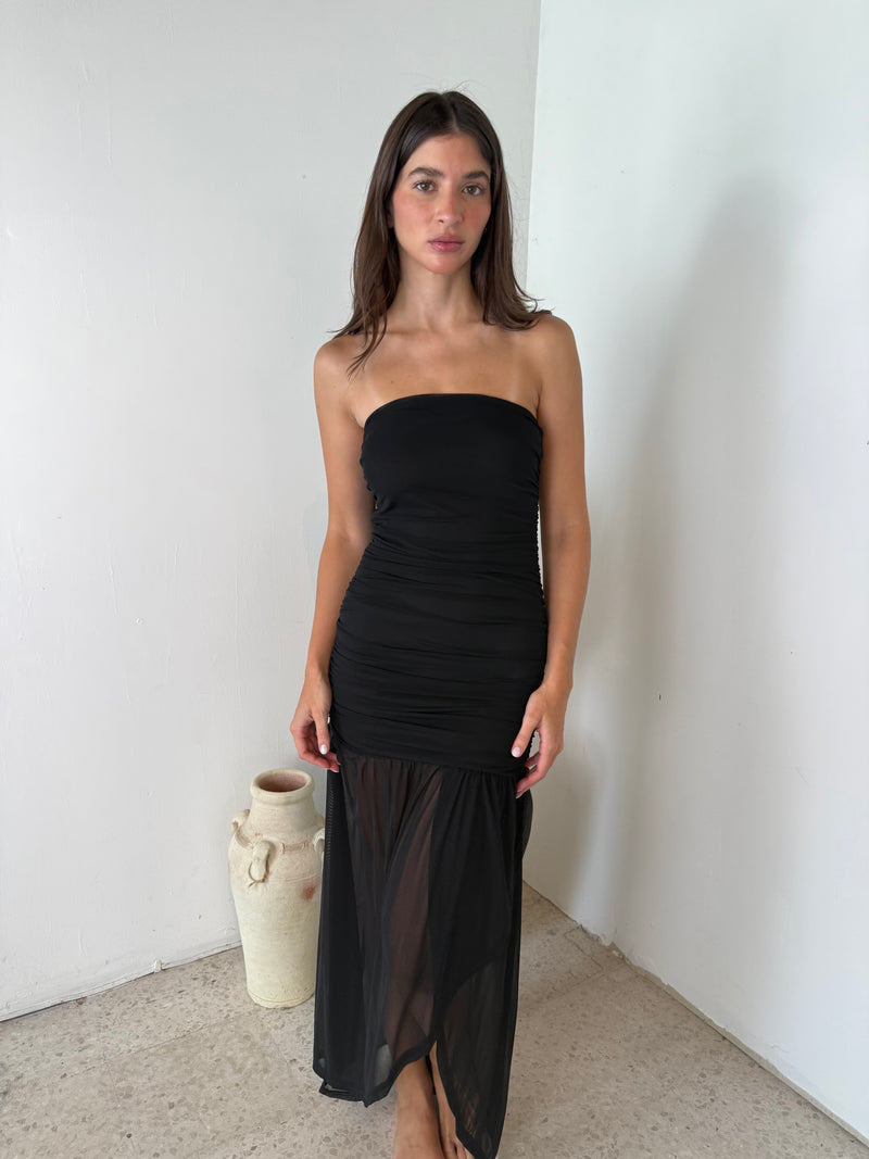 Black Mesh Tube Dress