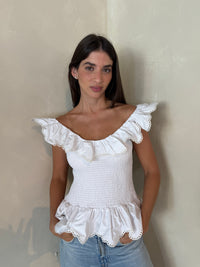 White Smocked Eyelet Top