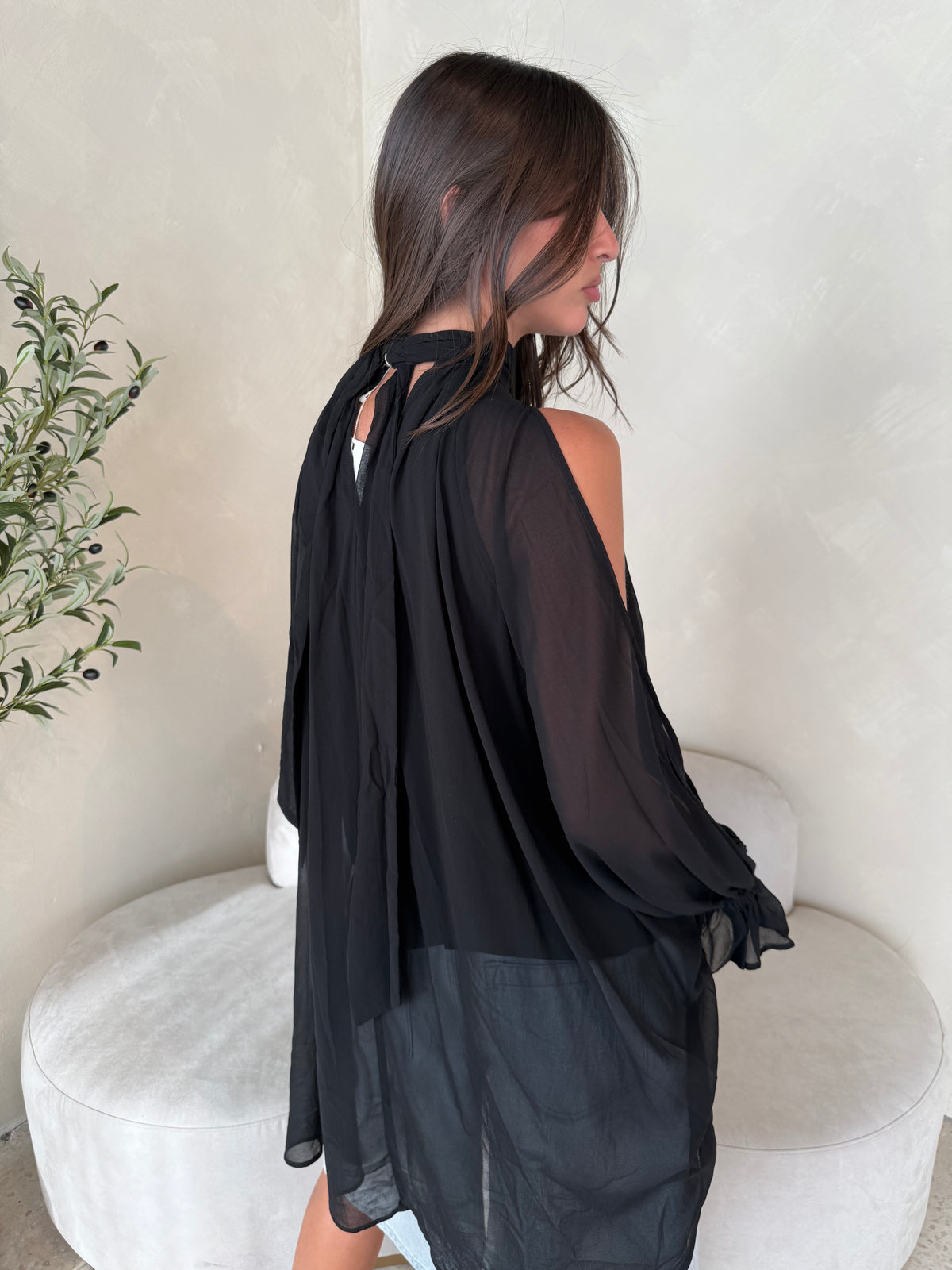Black Chiffon Hi Low Top