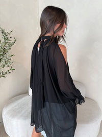 Black Chiffon Hi Low Top