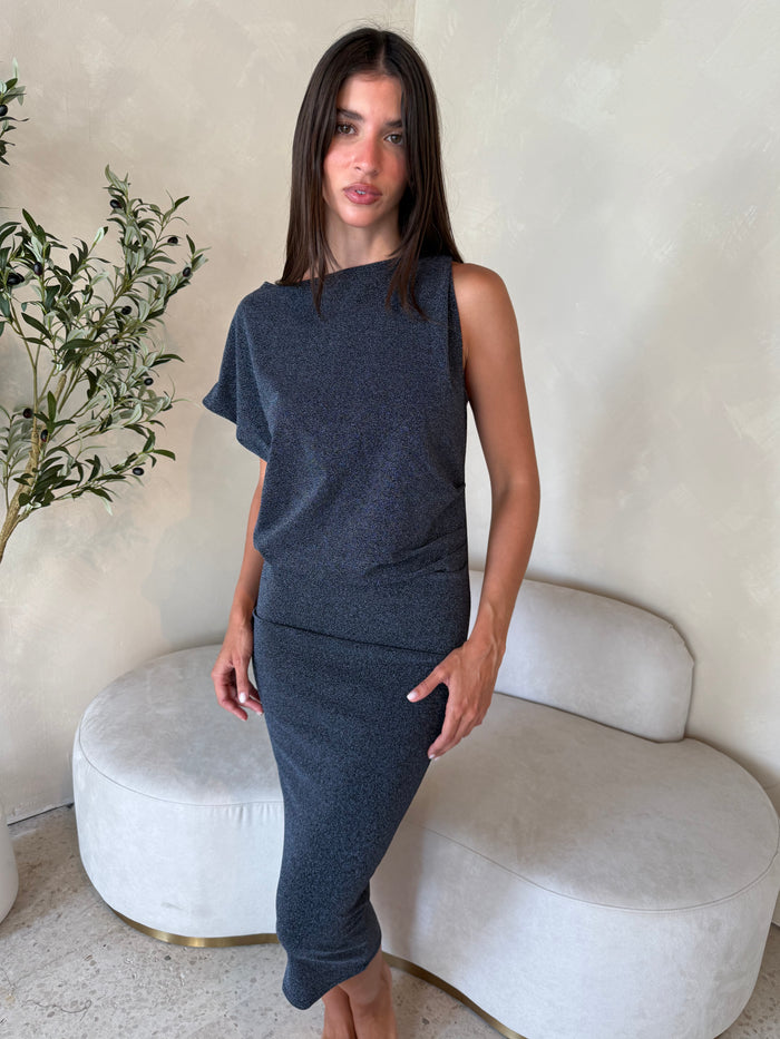 Gunmetal Draped Midi Dress
