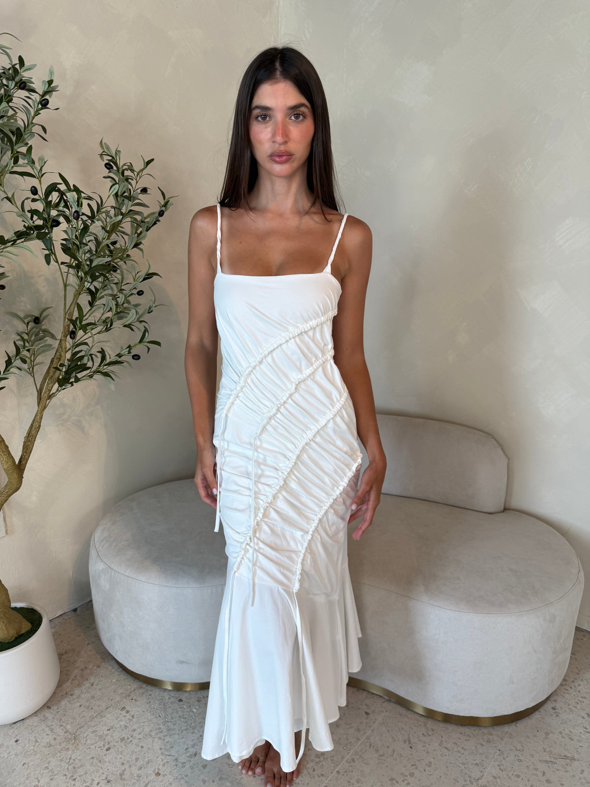 White Draped Dress