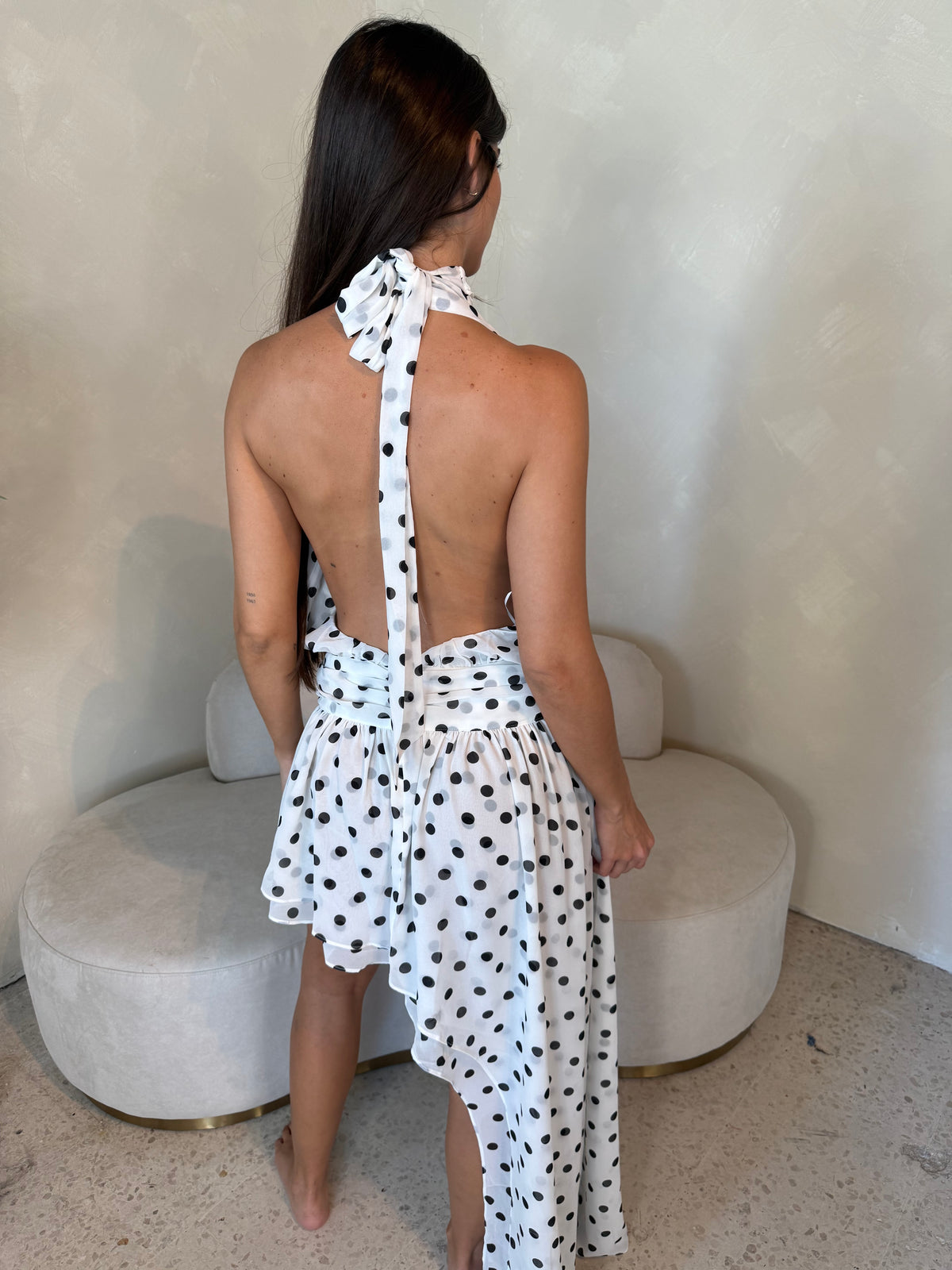 Polka Halter Dress WHITE