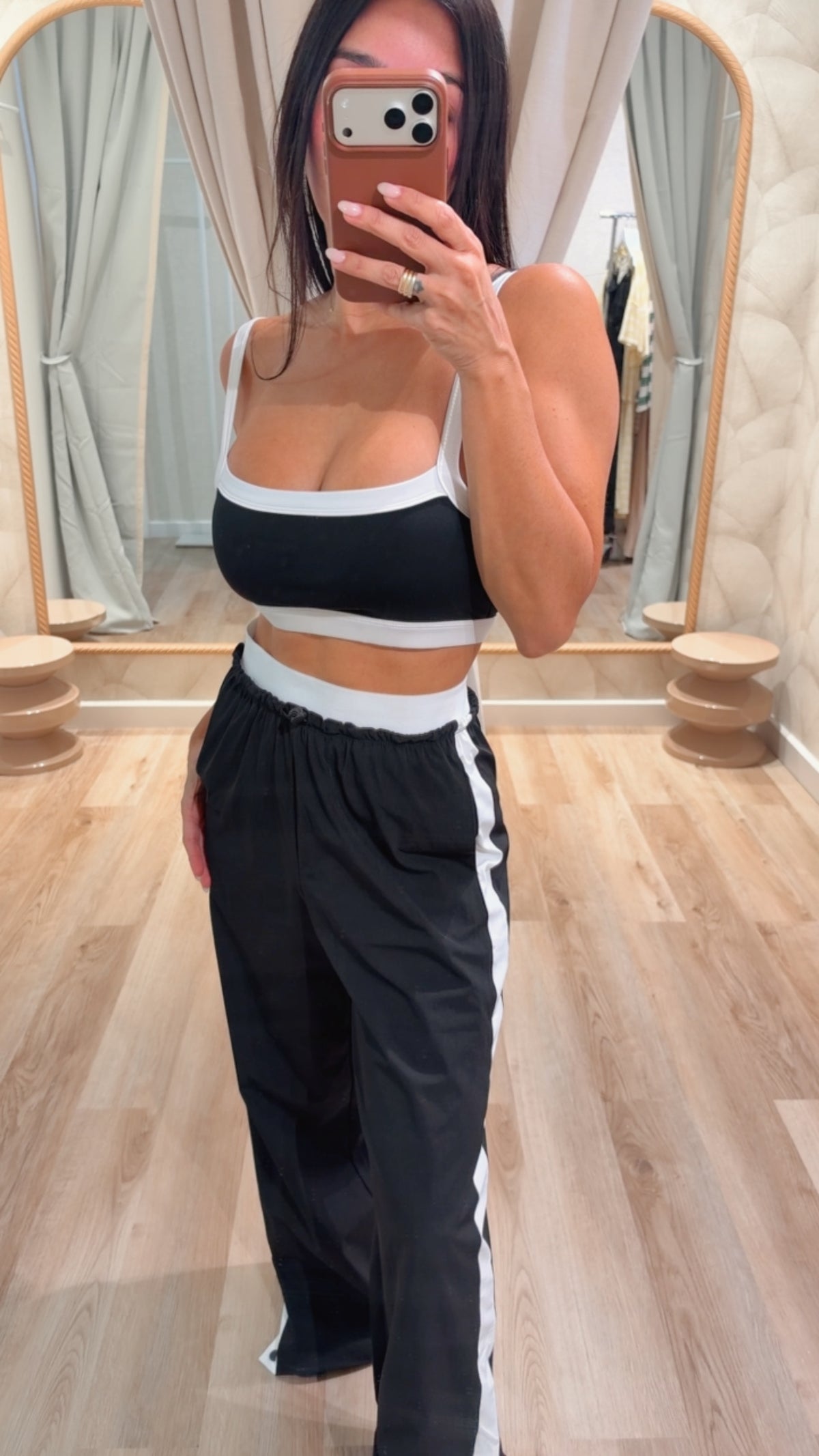 Double Layered Side Stripe Nylon Track Pants