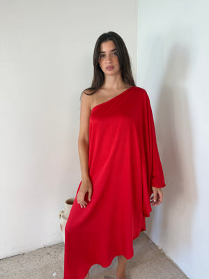 One Shoulder Satin Midi Dress