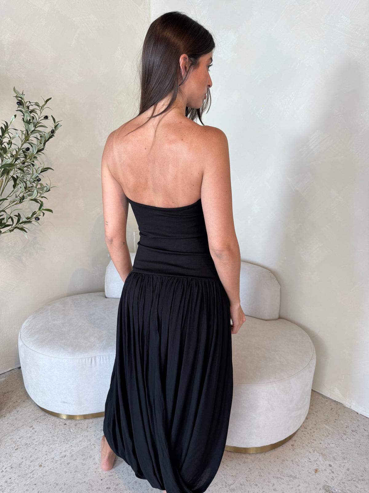 Black Strapless Midi Dress