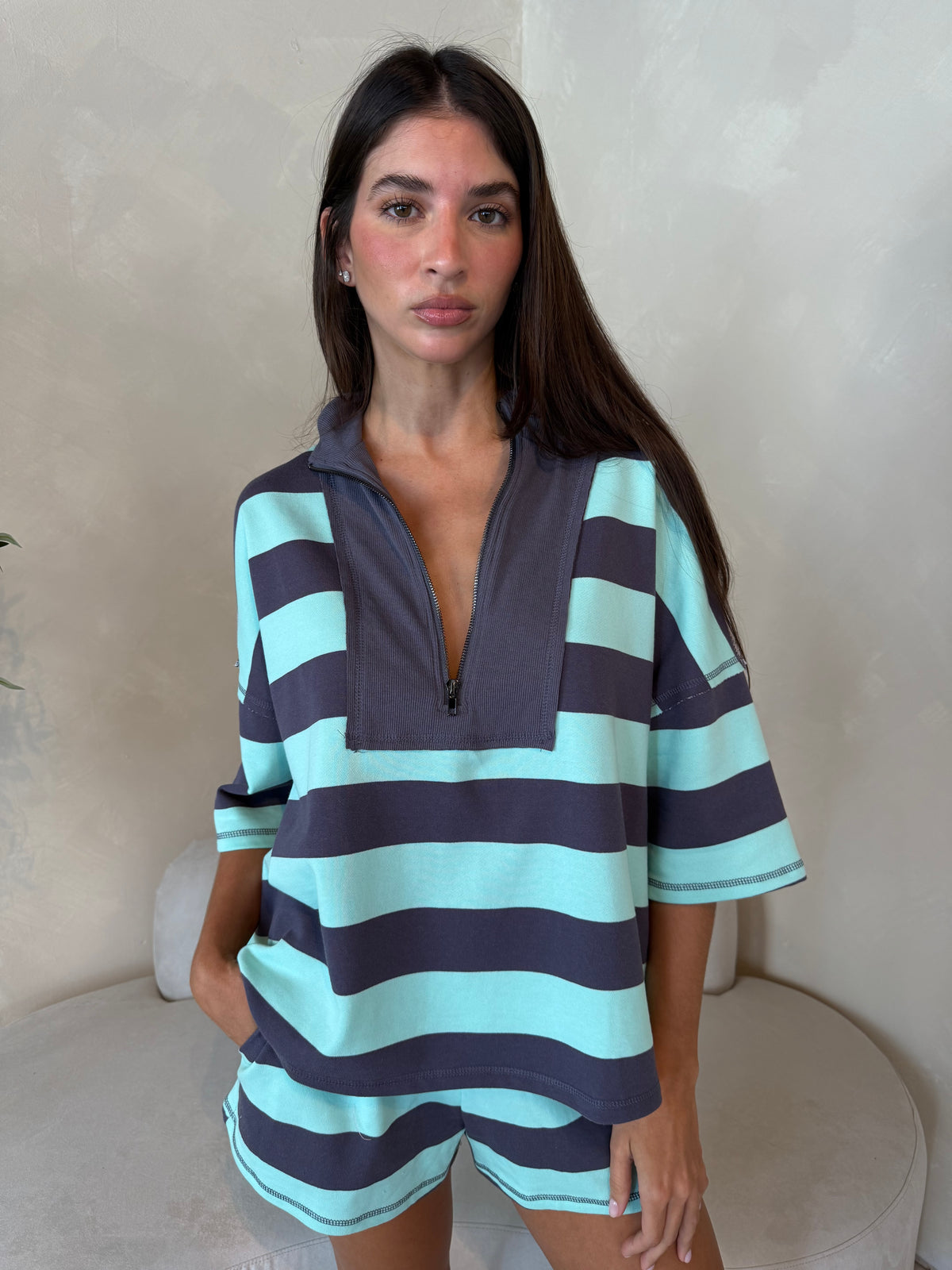 Mint Stripe SS Top & Short Set