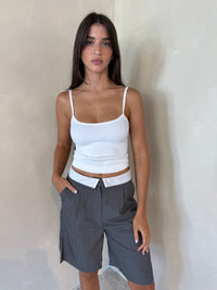 Grey Pinstripe Foldover Shorts