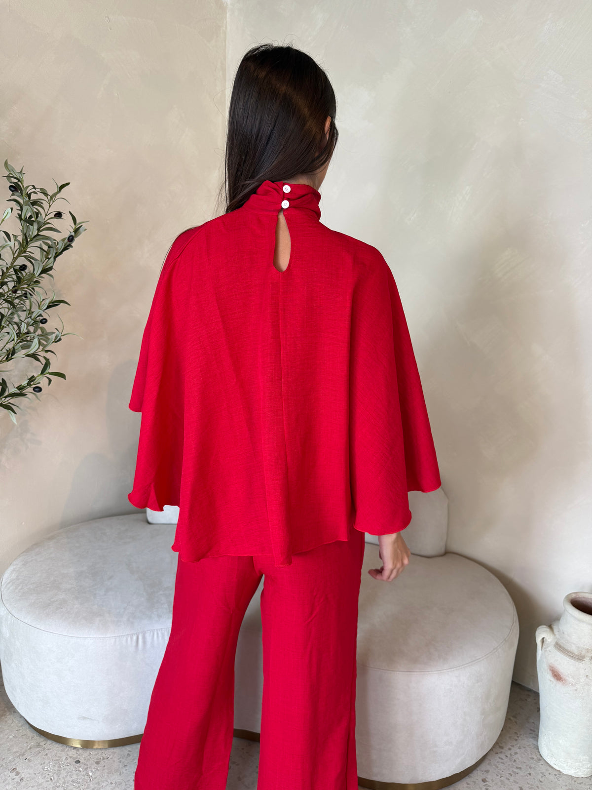 Cape Top And Slit Wide Leg Pant Set