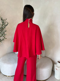 Cape Top And Slit Wide Leg Pant Set