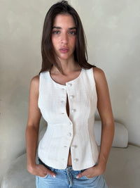Ivory Textured Button Vest