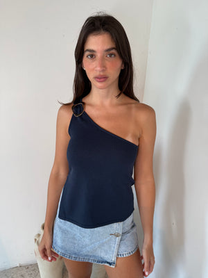 Navy One Shoulder Top