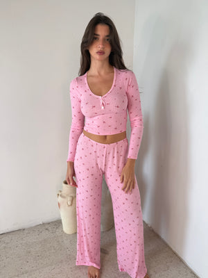 Floral Ribbed Pajama Set