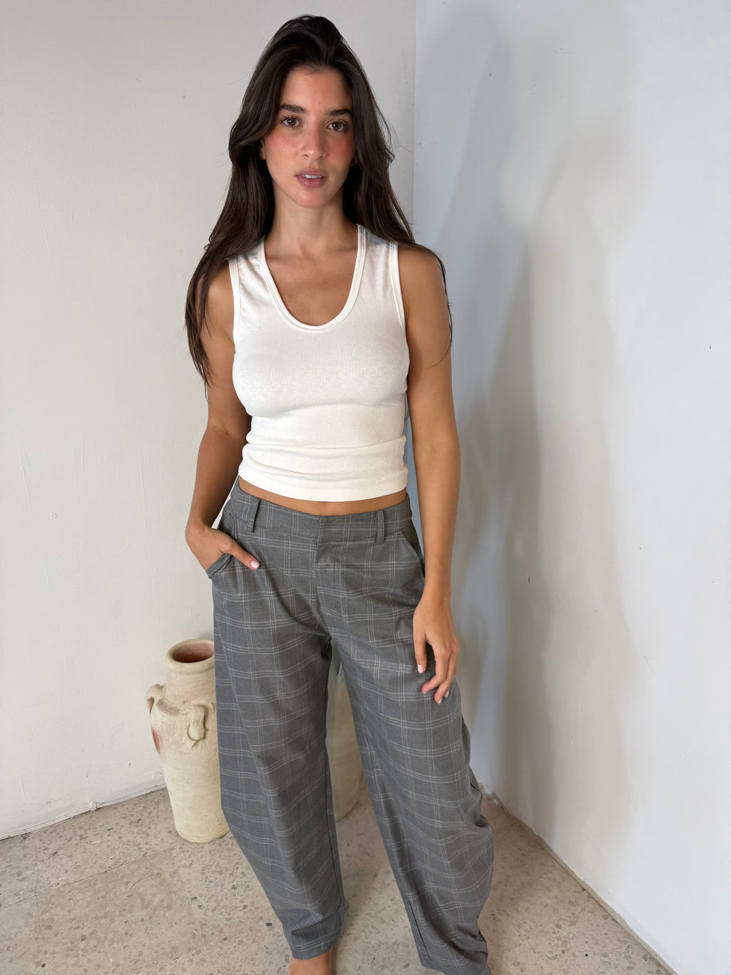Structured Plaid Trousers