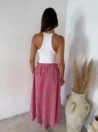 Red Gingham Midi Skirt