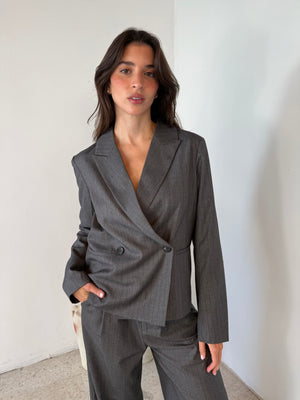 Pin Stripe Grey Blazer & Pant Set