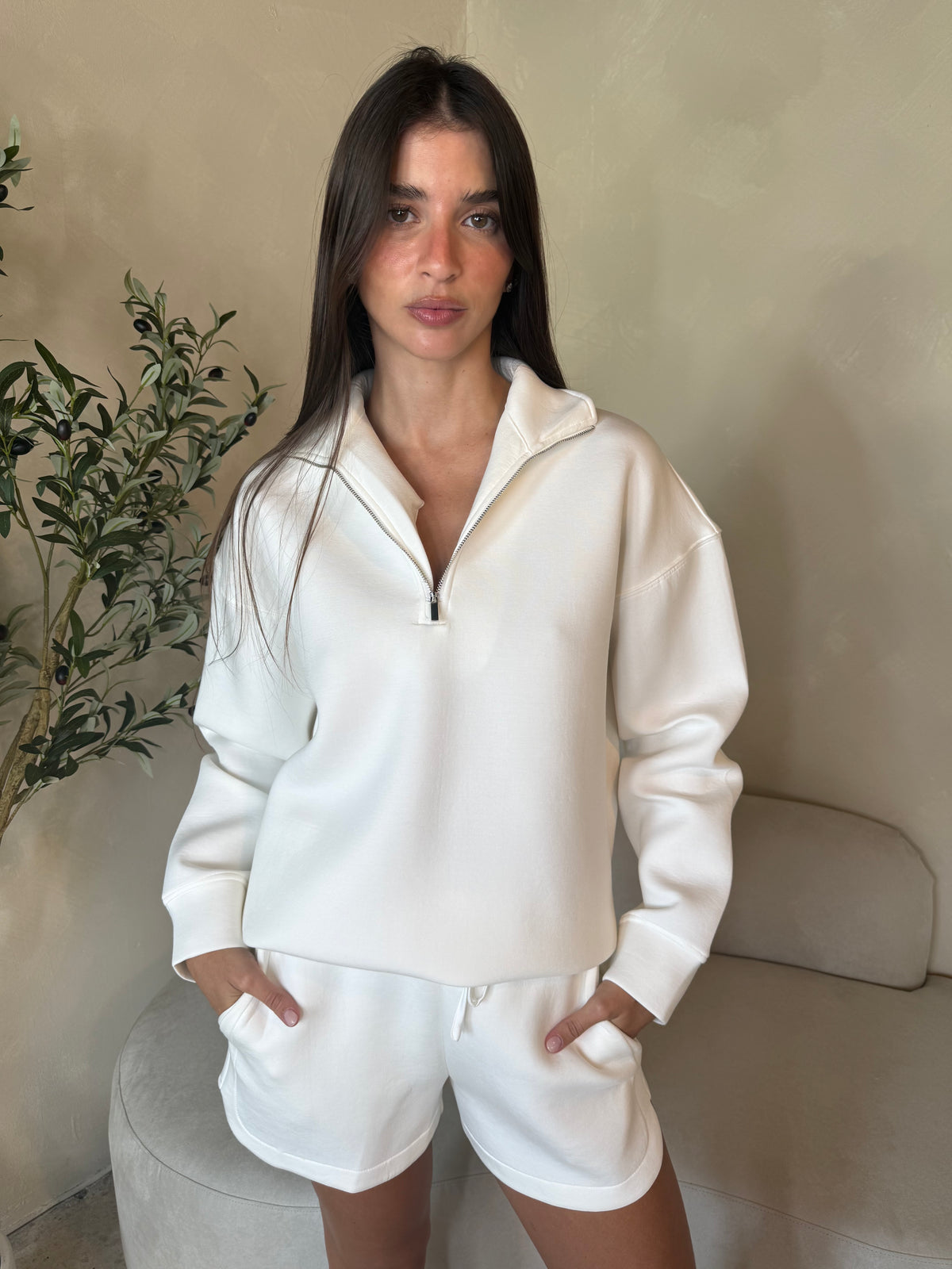 White Scuba Sweatshirt & Short Set