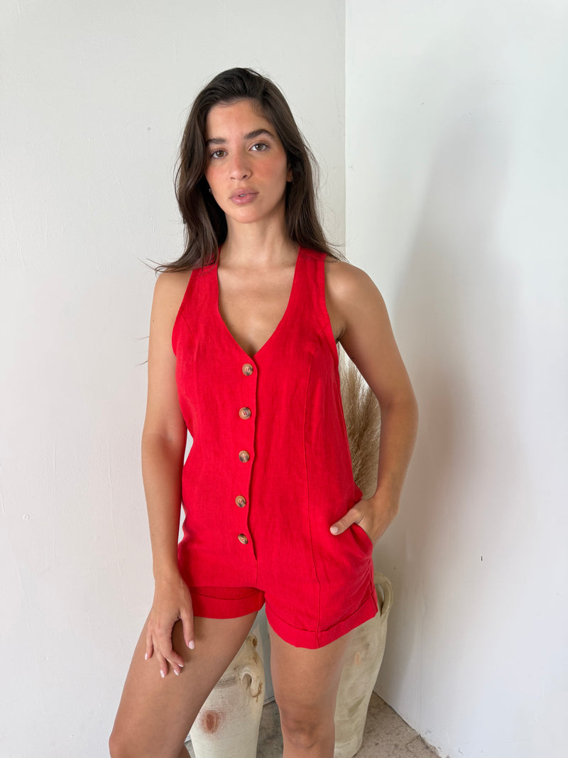 Buttondown Linen Romper