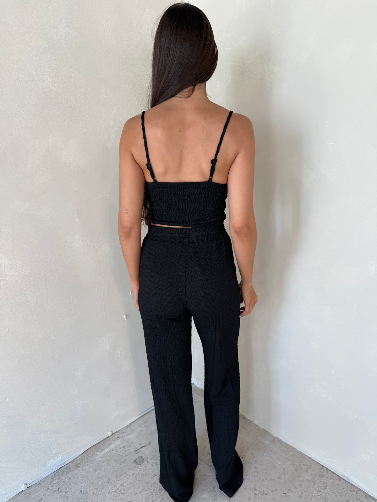 Black Smocked Top & Pant Set