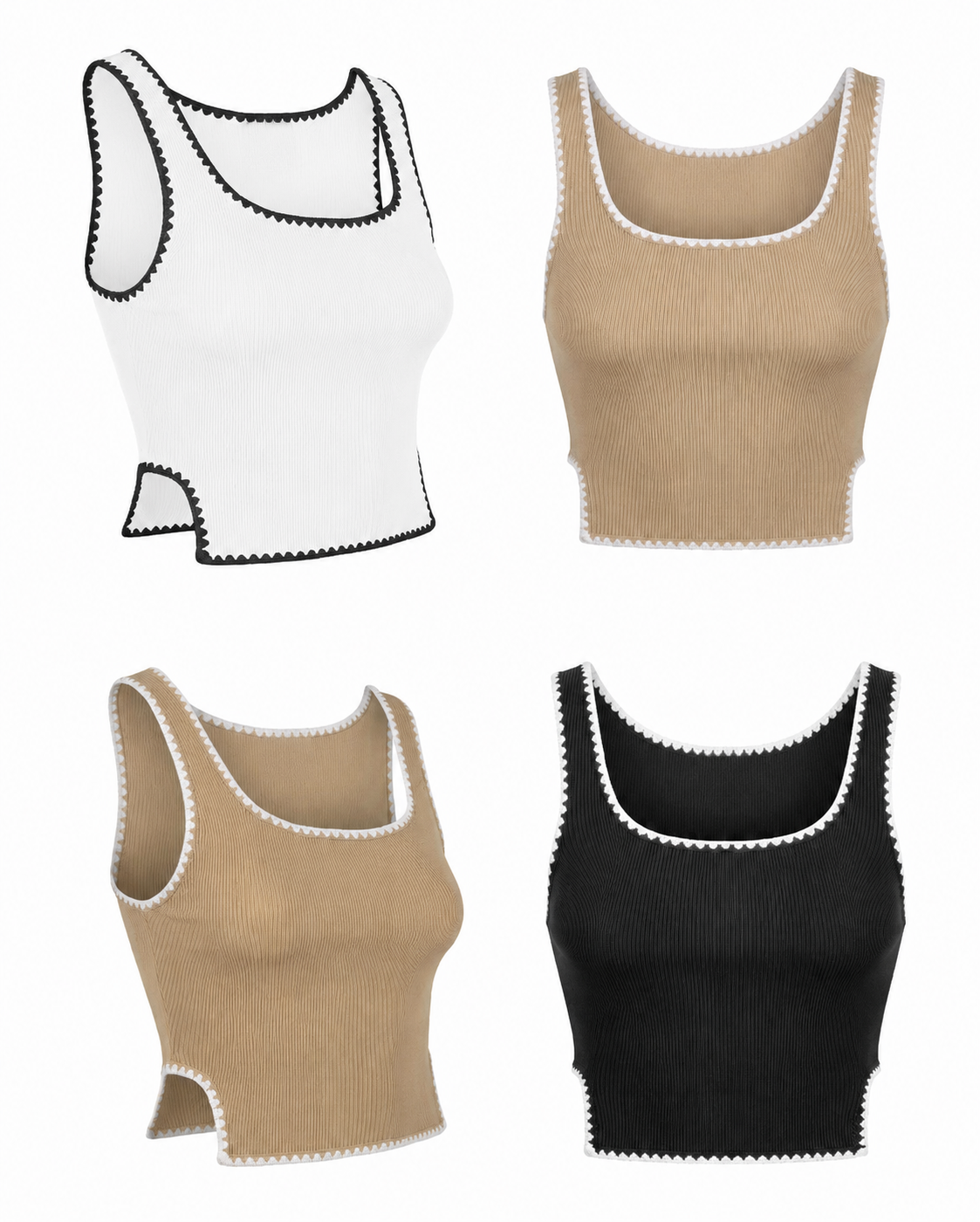 RIBBED EMBROIDERY BIAS DETAIL TANK TOP