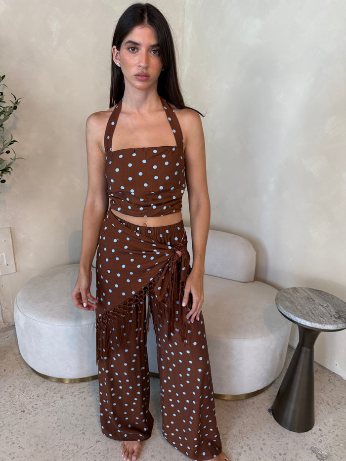 Brown 3pc Polka Fringe Set