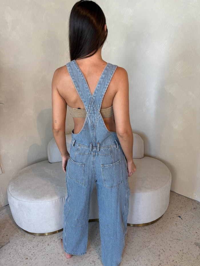 Stripe Denim Overall Jumpsuit