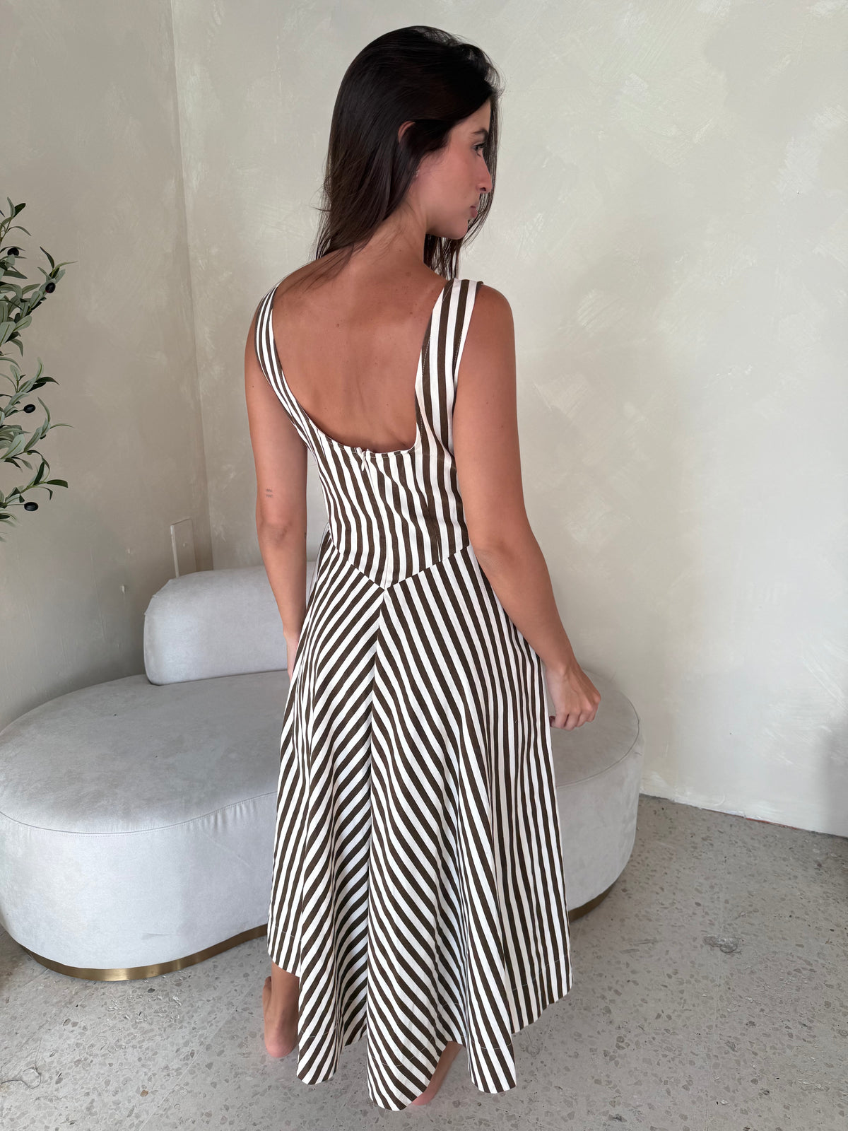 Brown Stripe Midi Dress
