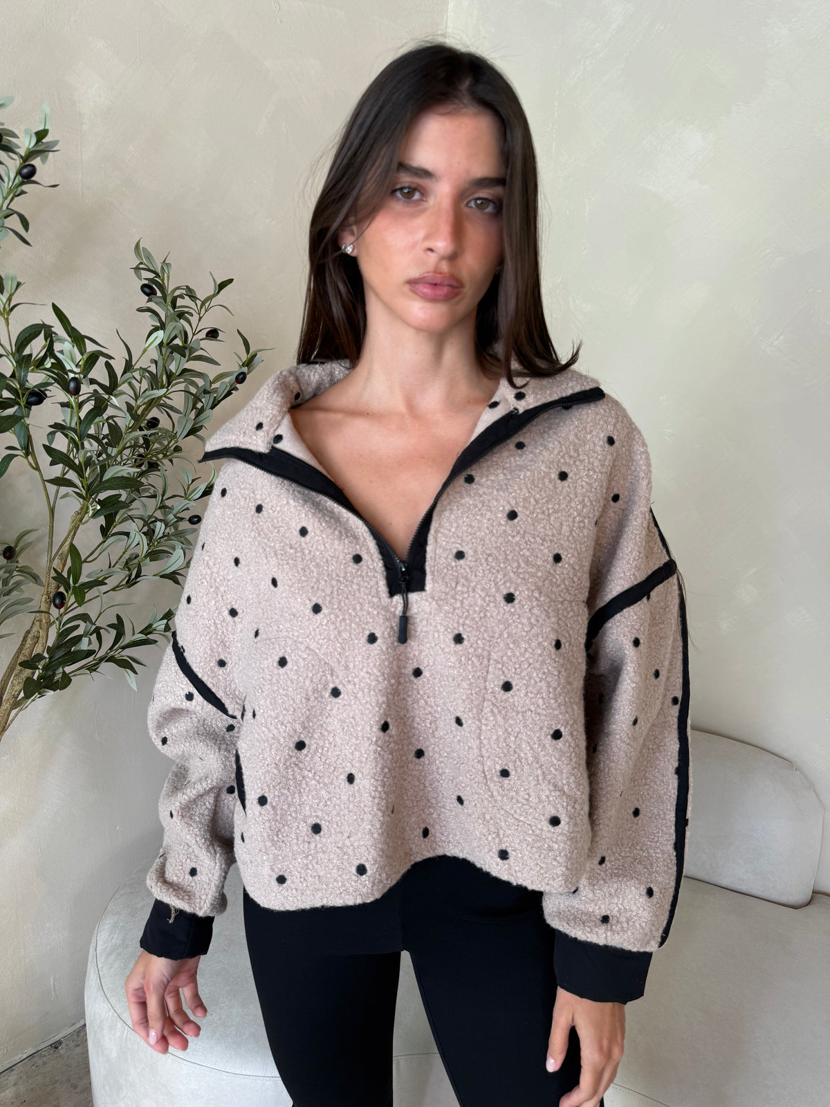 Polka Dot Fleece Zip Jacket