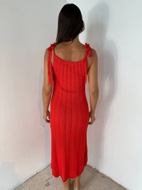 Red Tie Strap Knit Dress