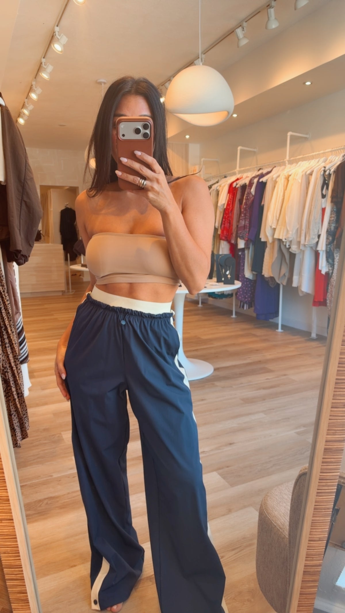 Double Layered Side Stripe Nylon Track Pants