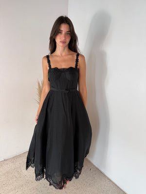 Black Lace Trim Bustier Dress