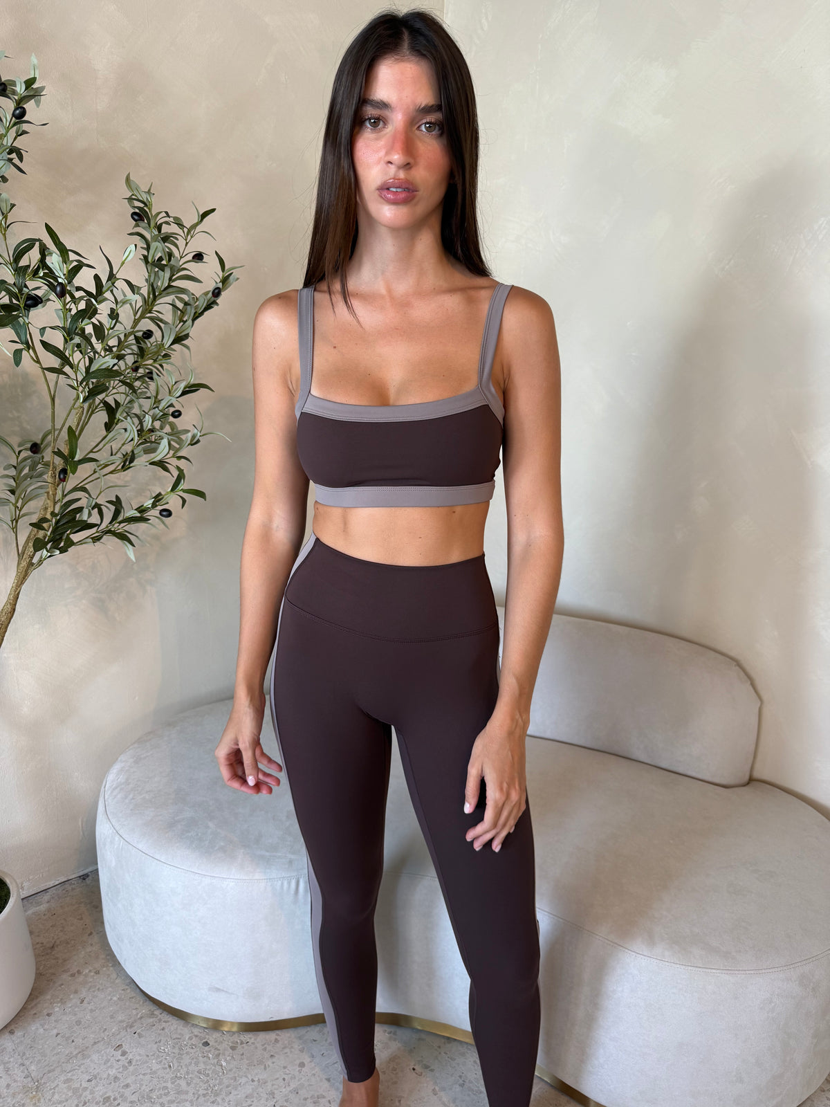 Dark Choco Contrast Top & Legging Set