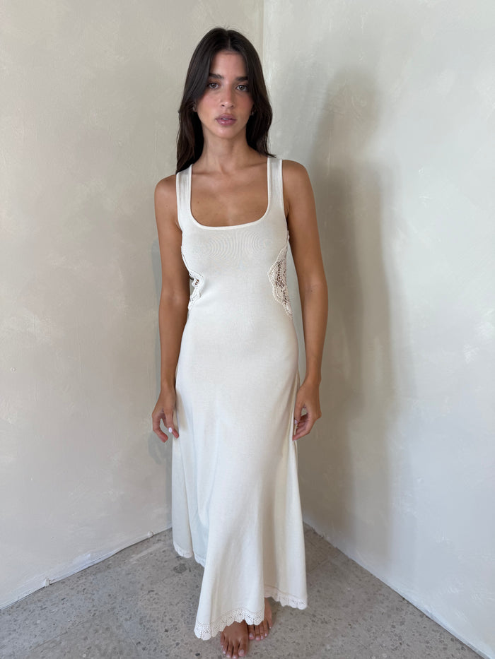Natural Side Crochet Midi Dress