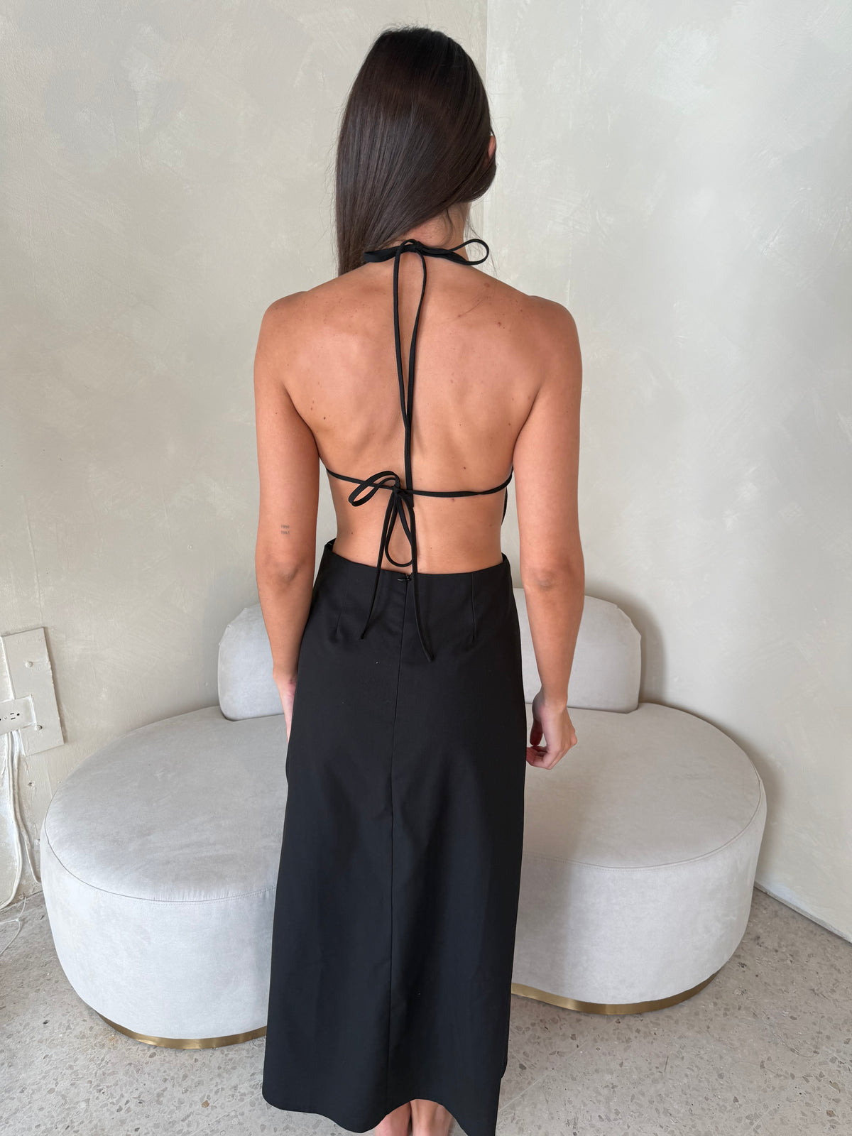 Linen Halter Backless Midi Dress
