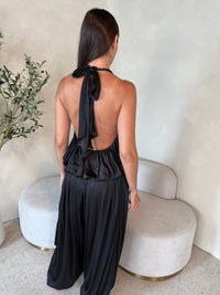 Black Satin Top & Skirt Set
