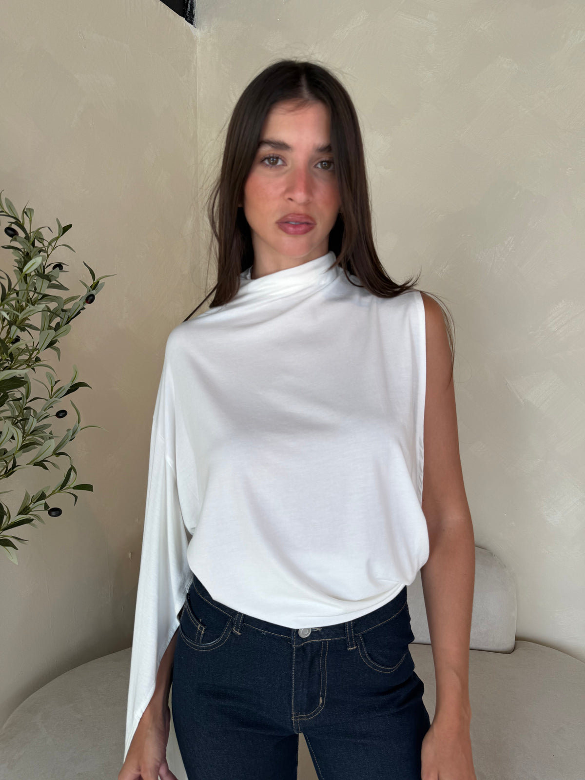 Hi Neck One Shoulder Top