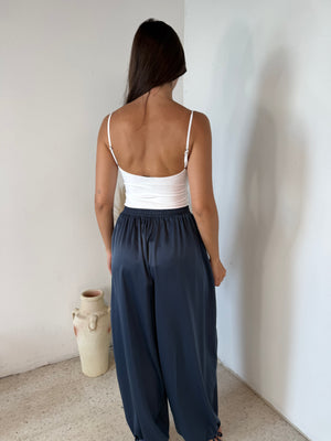 Navy Satin Bubble Pants