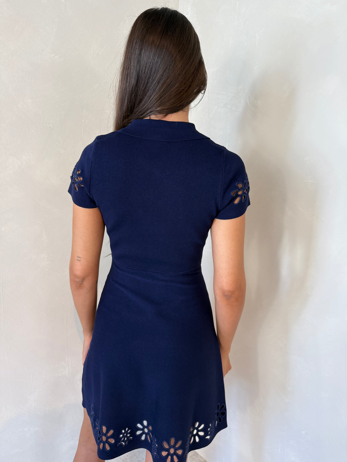 Navy SS Eyelet Polo Dress