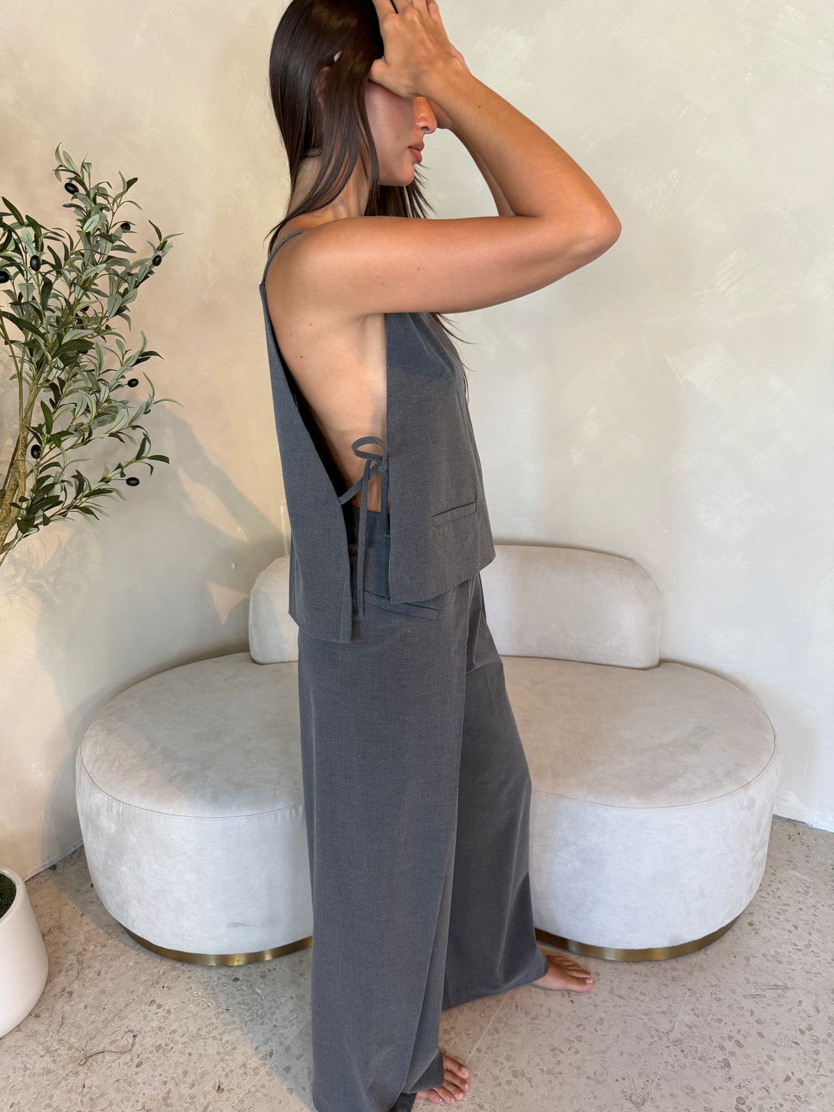 Charcoal Side Tie Top & Pant Set