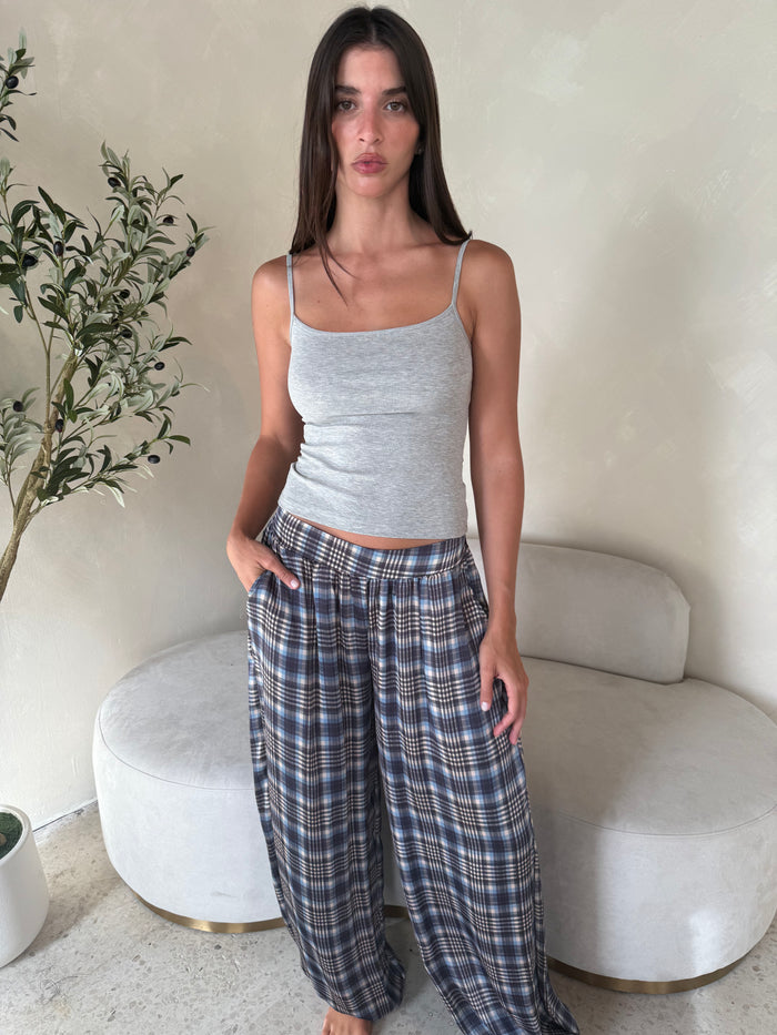Blue Elastic Plaid Joggers