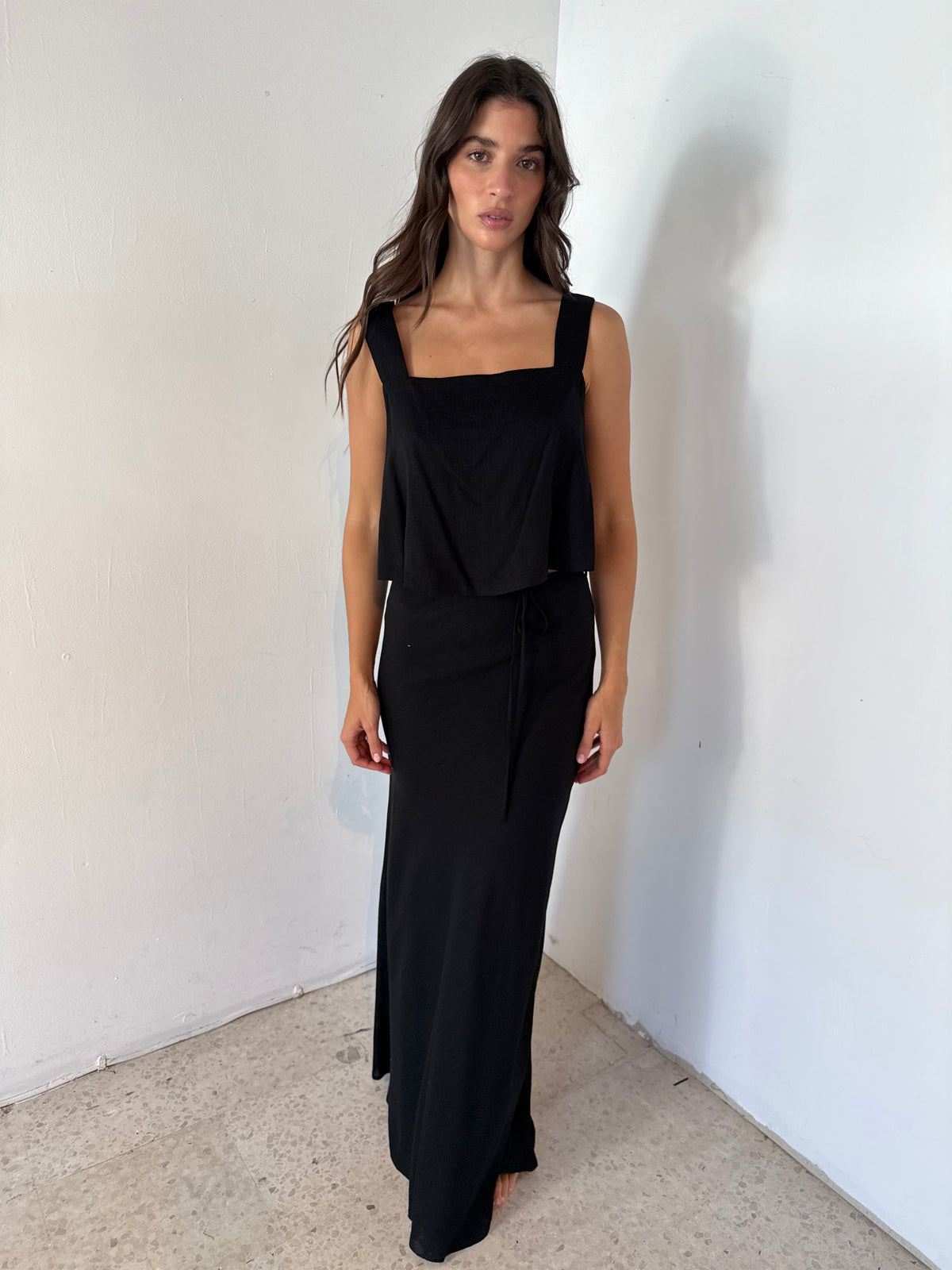 Linen Flare Crop Top And Bias Maxi Skirt